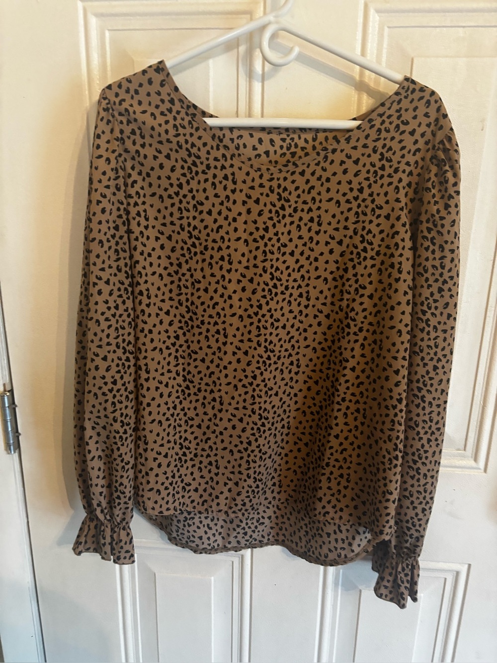 SHEIN Brown and Black Leopard-Print Long Sleeve Blouse